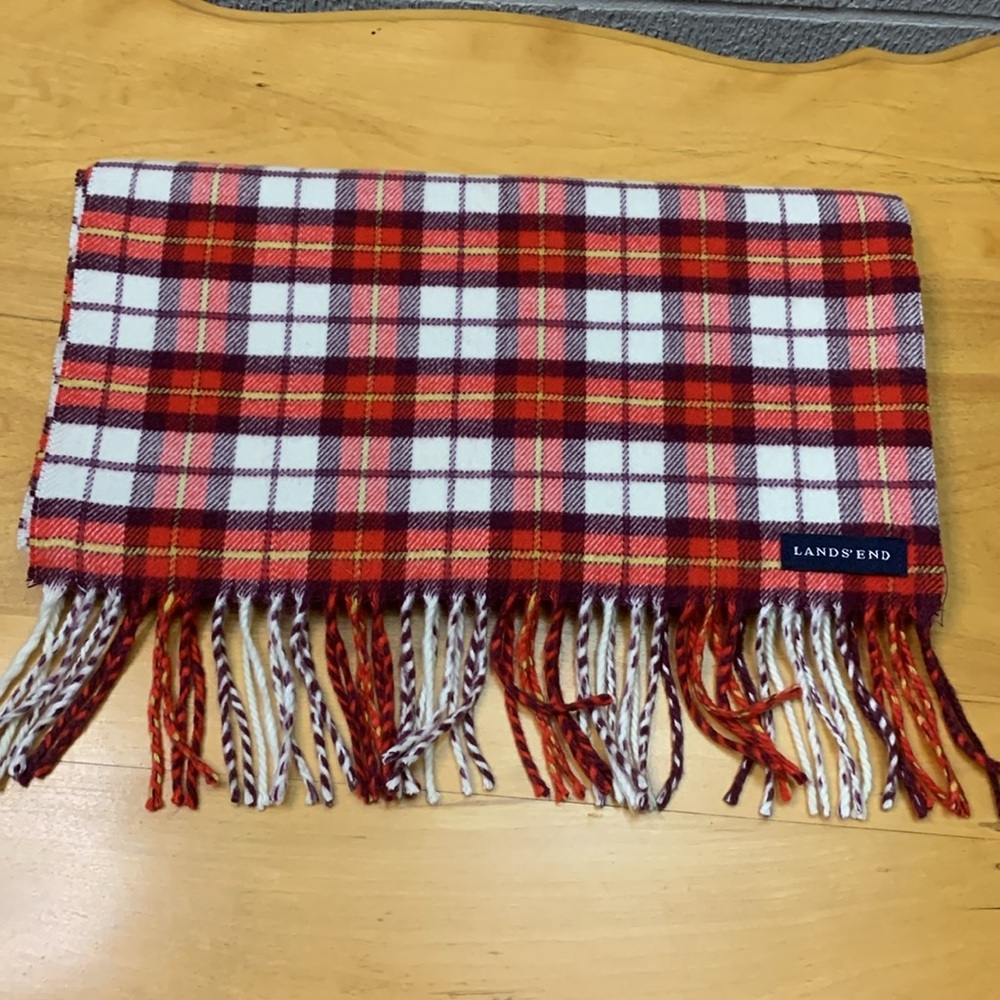Land's End Red Plaid Winter Scarf EUC 418320 Unisex 15"x62" - Picture 4 of 6